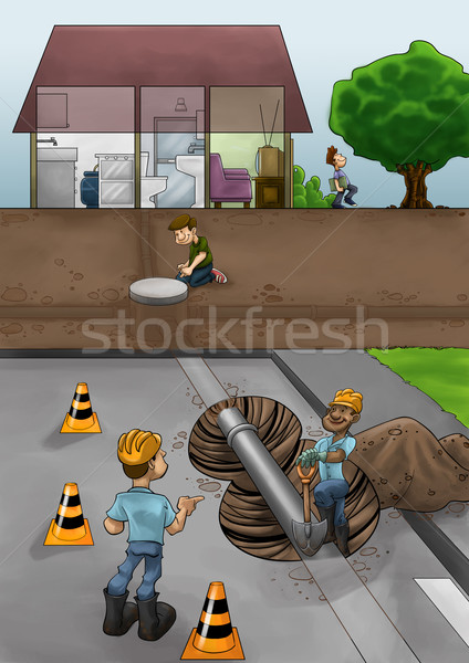 Stock fotó: Dolgozik · utca · megold · cső · problémák · ház