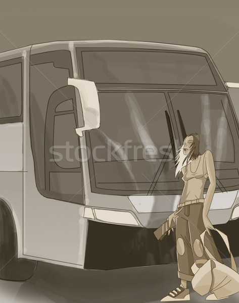 Pa fată autobuz femeie călători Imagine de stoc © davisales
