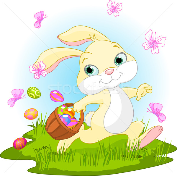 Coniglio pasquale nascondere uova illustrazione cute Foto d'archivio © Dazdraperma