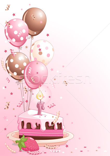 Rebanada pastel de cumpleanos globos clipart rosa confeti Foto stock © Dazdraperma