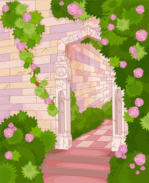 Casa ilustração pedra flores rosa jardim Foto stock © Dazdraperma