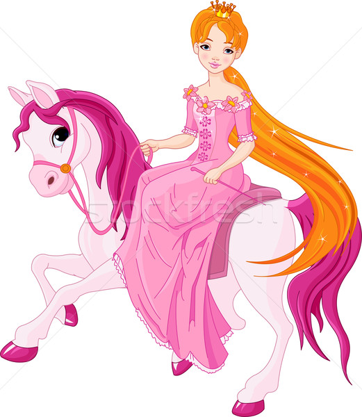 [[stock_photo]]: Princesse · équitation · cheval · belle · rose · robe