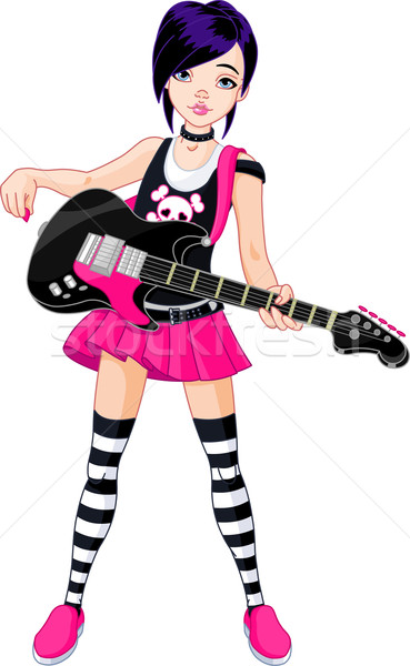 Stock foto: Rockstar · Mädchen · spielen · Gitarre · cool · Disco