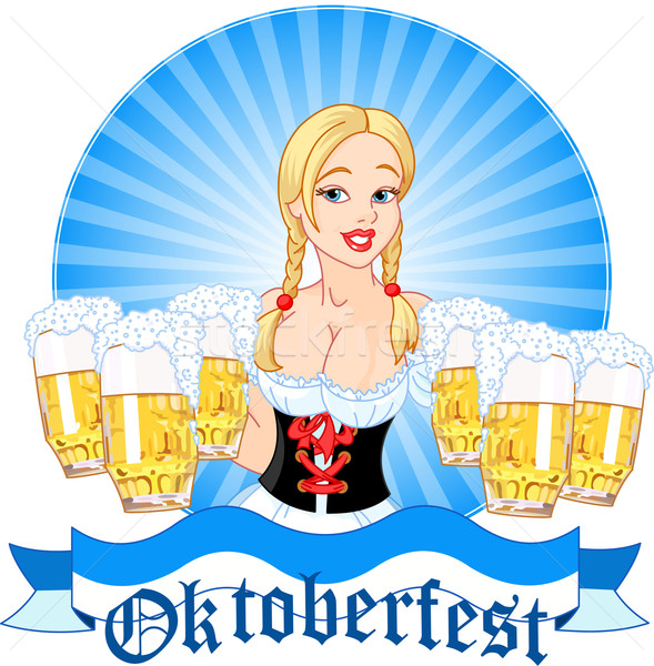 Oktoberfest girl serving beer Stock photo © Dazdraperma