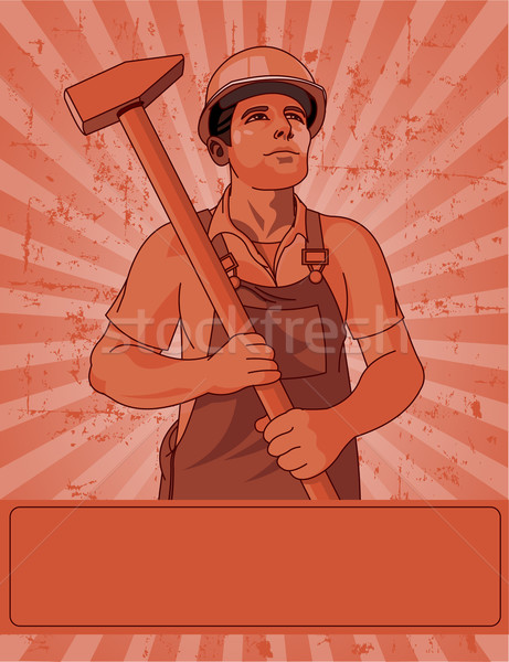 Werknemer hamer poster dag Stockfoto © Dazdraperma