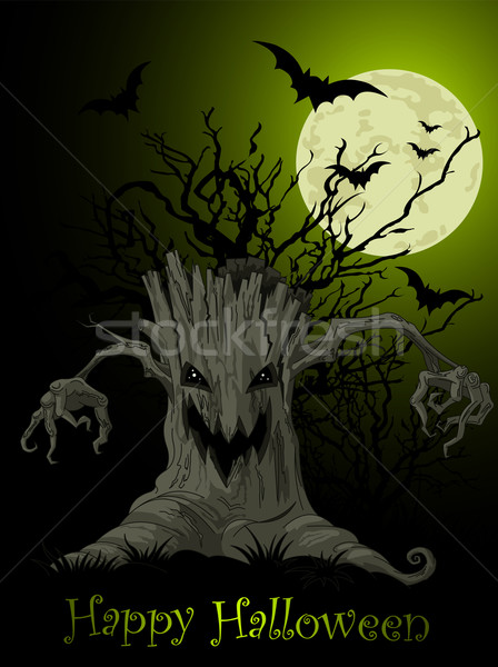 Scary Baum Halloween Nacht Anlage Karikatur Stock foto © Dazdraperma