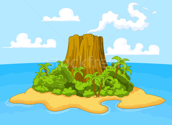 Wulkan wyspa ilustracja pustyni wody krajobraz Zdjęcia stock © Dazdraperma