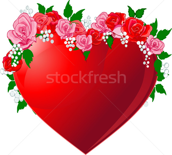 Red heart  flanked by roses  Stock photo © Dazdraperma