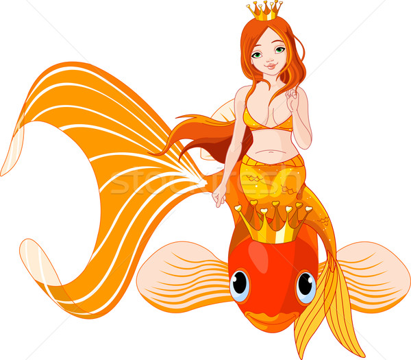 Mermaid riding on a golden fish Stock photo © Dazdraperma