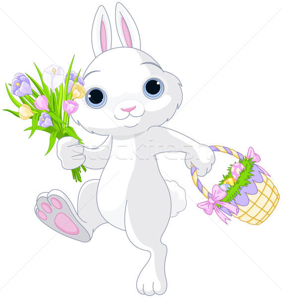 Easter Bunny cute vol mand gekleurde eieren boeket Stockfoto © Dazdraperma