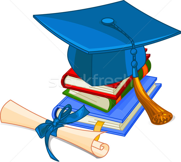 Afstuderen cap diploma illustratie boek Stockfoto © Dazdraperma