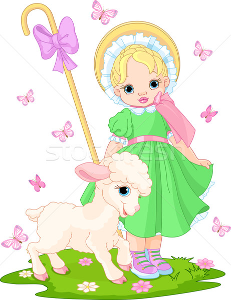 Little shepherdess with  lamb Stock photo © Dazdraperma