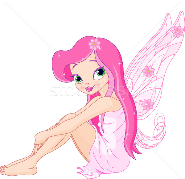 ストックフォト: 小さな · 妖精 · 実例 · 座って · かわいい · ピンク