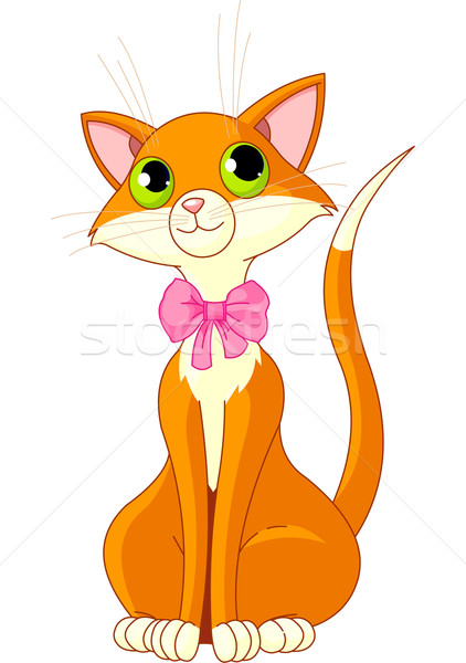 Aranyos macska illusztráció rózsaszín íj piros Stock fotó © Dazdraperma