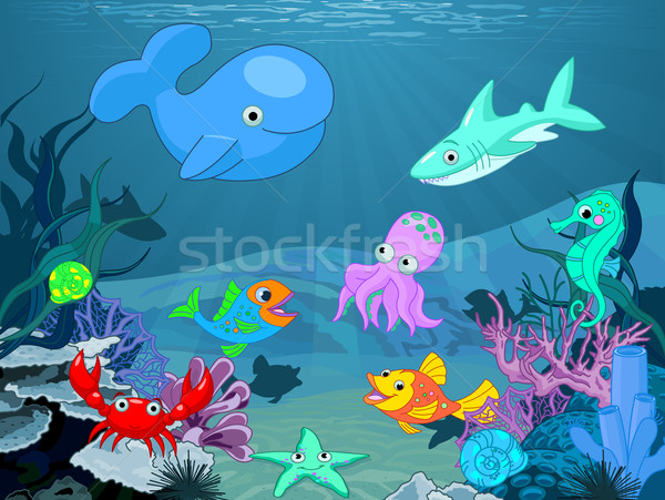Podwodne życia ilustracja wody ryb krajobraz Zdjęcia stock © Dazdraperma