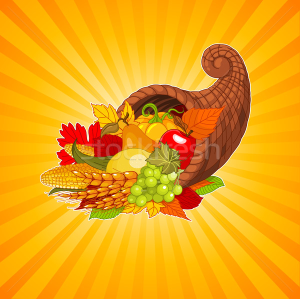 Duda hálaadás bőségszaru tele aratás gyümölcsök Stock fotó © Dazdraperma