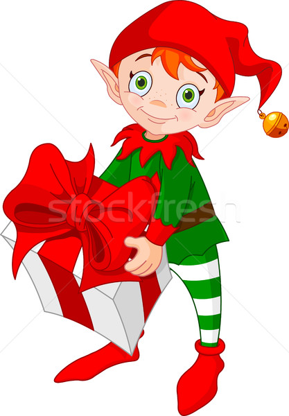 Christmas Elf with Gift Stock photo © Dazdraperma