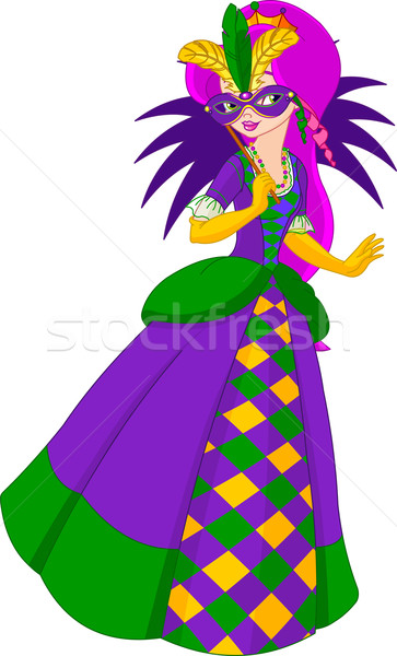 Koningin kleurrijk masker vrouw glimlach Stockfoto © Dazdraperma