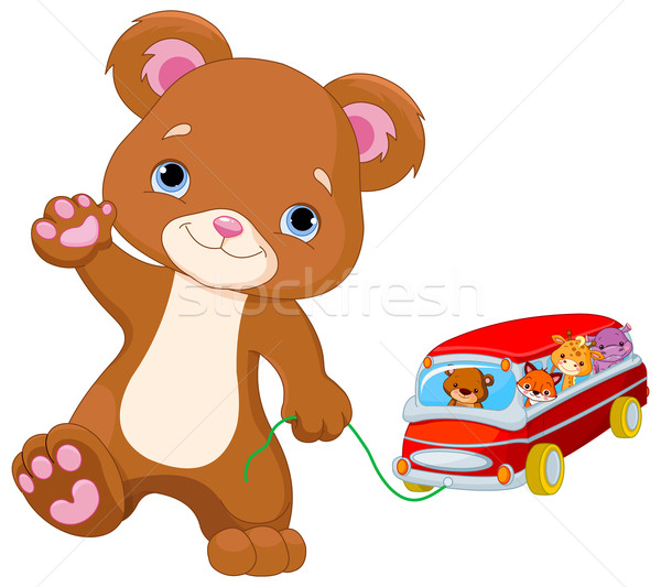 Teddybeer speelgoed bus cute auto baby Stockfoto © Dazdraperma