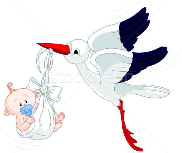 Barză copil desen animat ilustrare nou-nascut băiat Imagine de stoc © Dazdraperma