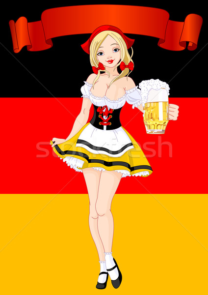 Foto stock: Oktoberfest · celebração · vertical · menina · cerveja