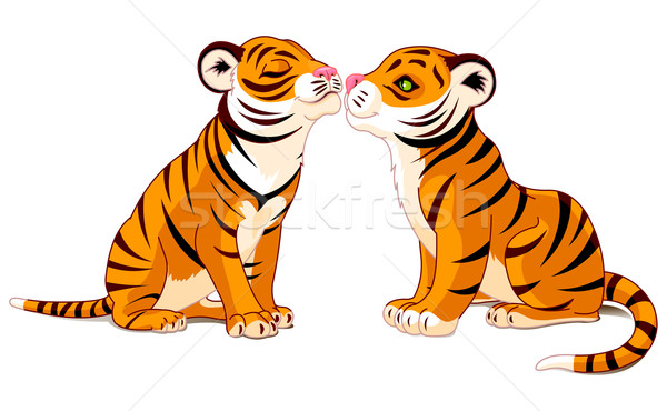 Twee tijgers liefde illustratie kaart poster Stockfoto © Dazdraperma