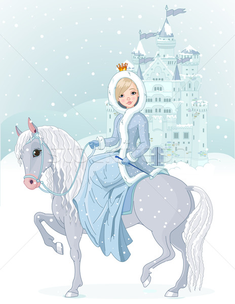 Foto stock: Princesa · equitação · cavalo · inverno · projeto · belo