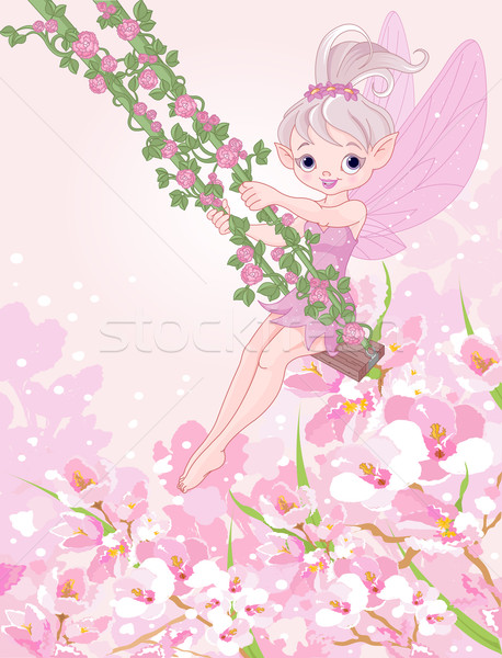 Fairy swing illustratie bloemen meisje vrouwen Stockfoto © Dazdraperma