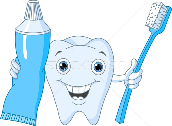 Sonrisa con dientes Cartoon diente carácter cepillo de dientes Foto stock © Dazdraperma