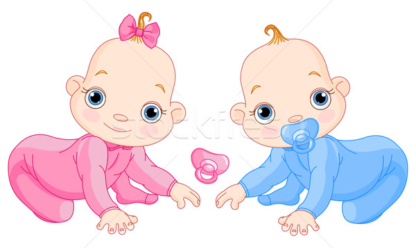 Stockfoto: Cute · tweelingen · illustratie · baby · kan · fopspeen