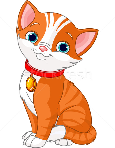 Foto stock: Bonitinho · gato · ilustração · vermelho · ouro