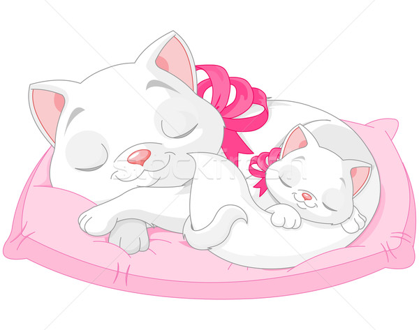 Witte katten illustratie cute baby moeder Stockfoto © Dazdraperma