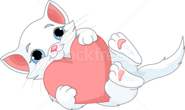 バレンタイン 子猫 心臓の形態 白 ピンク 漫画 ストックフォト © Dazdraperma