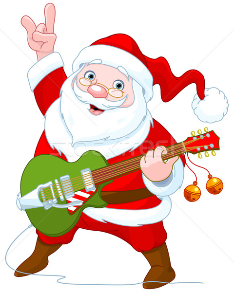 ストックフォト: サンタクロース · ギター · 実例 · かわいい · 赤 · カード