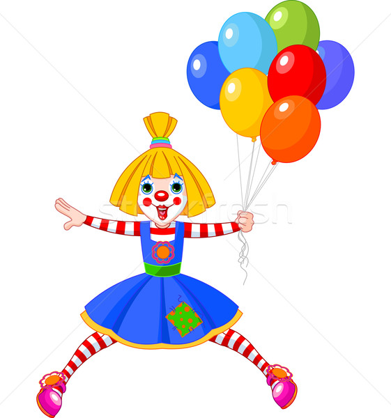 Drôle clown fille sautant ballons anniversaire [[stock_photo]] © Dazdraperma