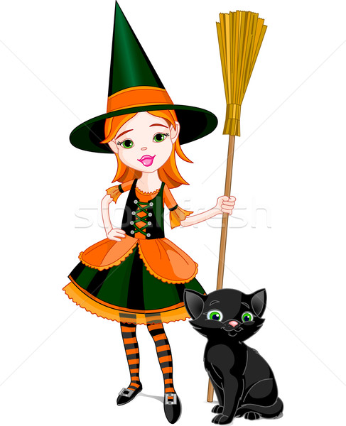 Stockfoto: Weinig · halloween · heks · cute · kat