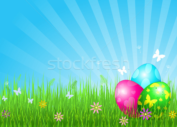 Hermosa huevos de Pascua resumen Pascua pradera fondo Foto stock © Dazdraperma