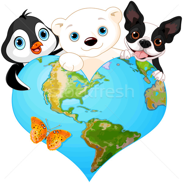Earth heart with animals Stock photo © Dazdraperma