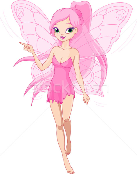 Cute roze fairy wijzend illustratie tonen Stockfoto © Dazdraperma