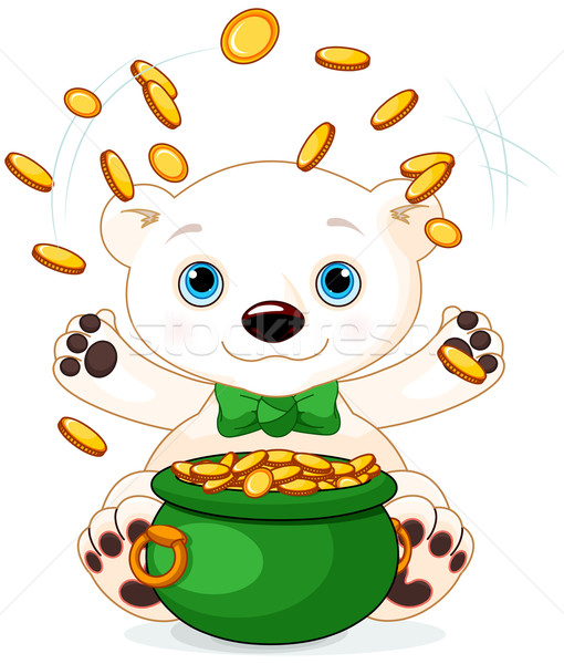 Urso polar moedas de ouro trevo tenha cartão Foto stock © Dazdraperma