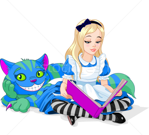 Macska csodaország olvas könyv mosoly szépség Stock fotó © Dazdraperma