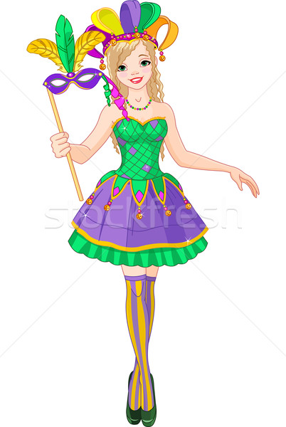 [[stock_photo]]: Fille · illustration · belle · masque · vert