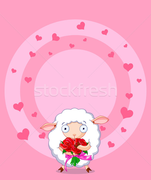 Cute weiß Schafe halten Rosen Blume Stock foto © Dazdraperma