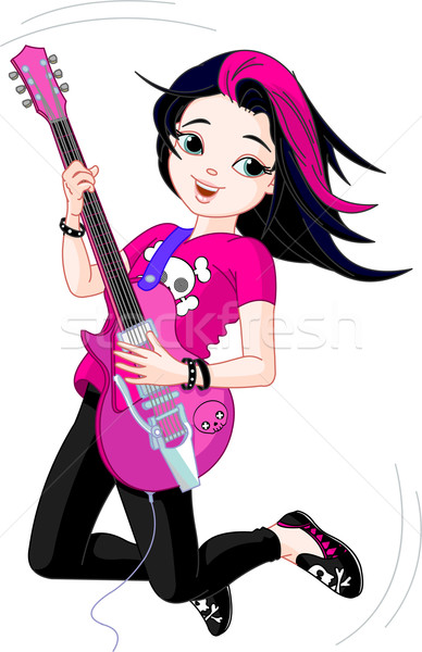 Rocksztár lány játszik gitár hideg zene Stock fotó © Dazdraperma