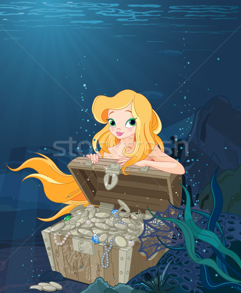 Cute Mermaid Over a Treasure Chest Stock photo © Dazdraperma