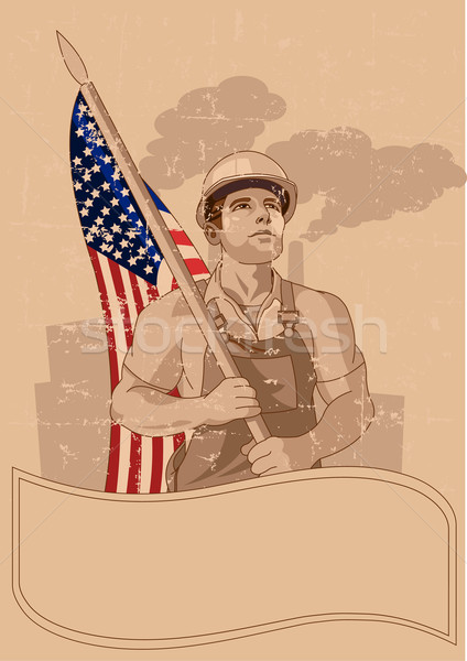 Worker  and a American flag Stock photo © Dazdraperma