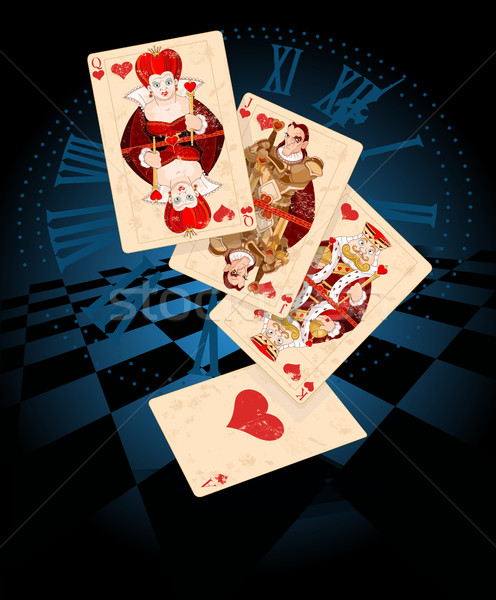 Szívek játék kártyák illusztráció arc háttér Stock fotó © Dazdraperma