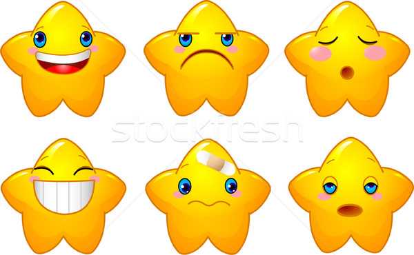 Foto stock: Establecer · smileys · estrellas · amarillo · diferente