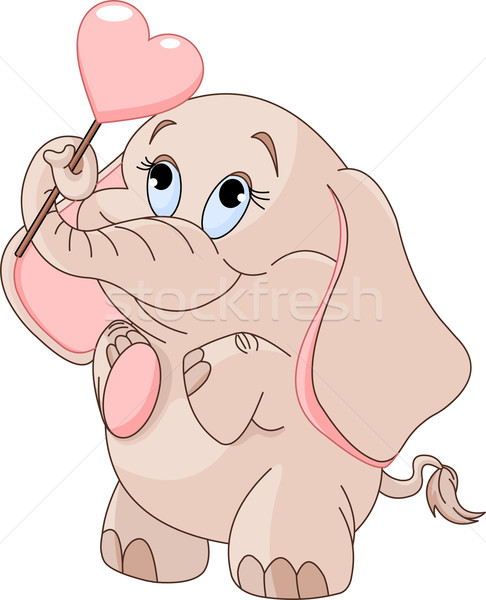 Little baby elephant  holds heart-shaped  lollipop Stock photo © Dazdraperma