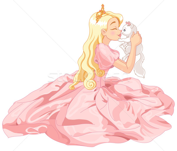 Zdjęcia stock: Princess · kot · całując · biały · dziewczyna